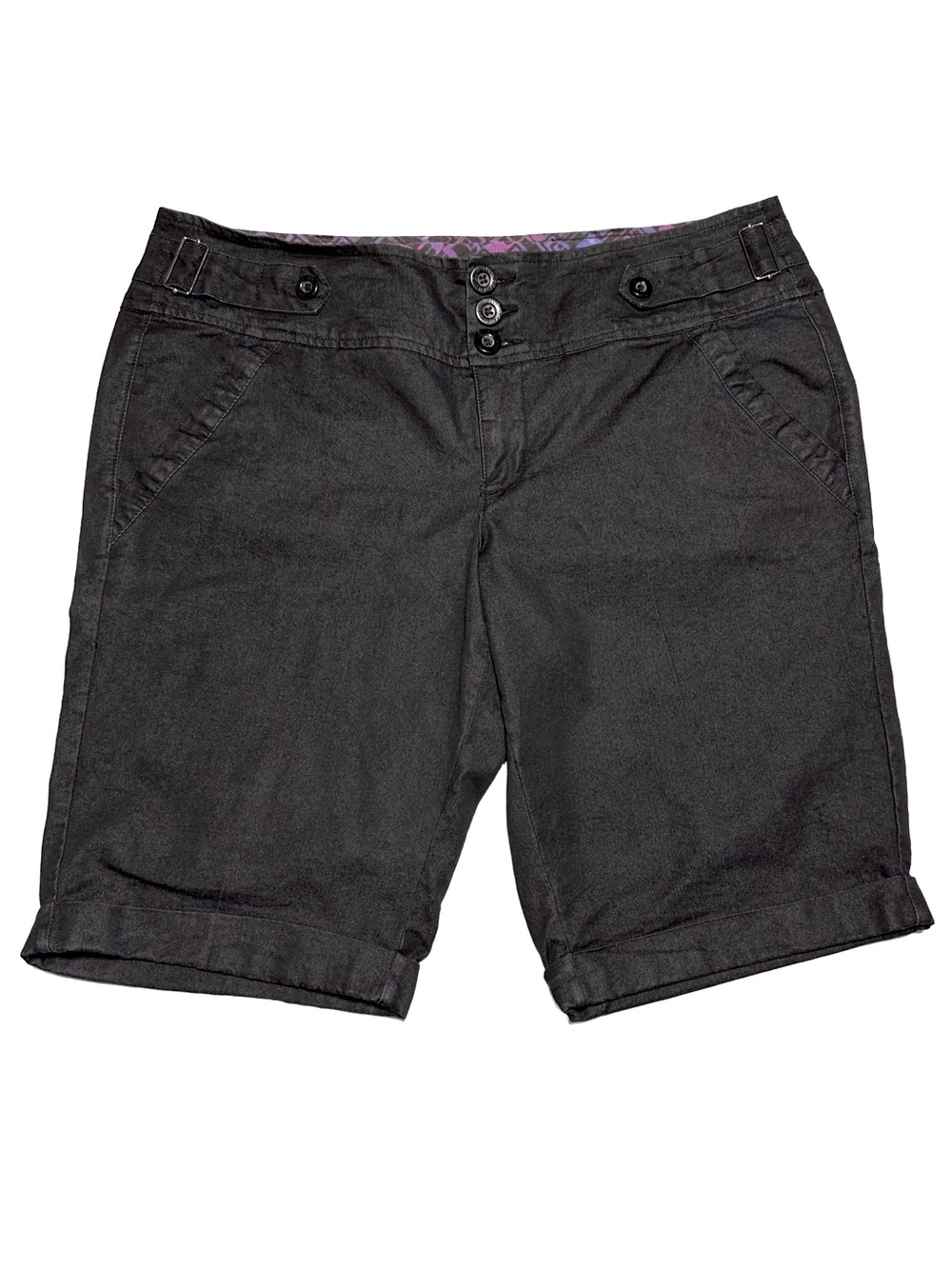 ONE 5 ONE Black Bermuda Shorts Buckle Tab Cuffed Longline Womens 16